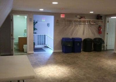 View of entrance, bathroom and kitchen of the function room